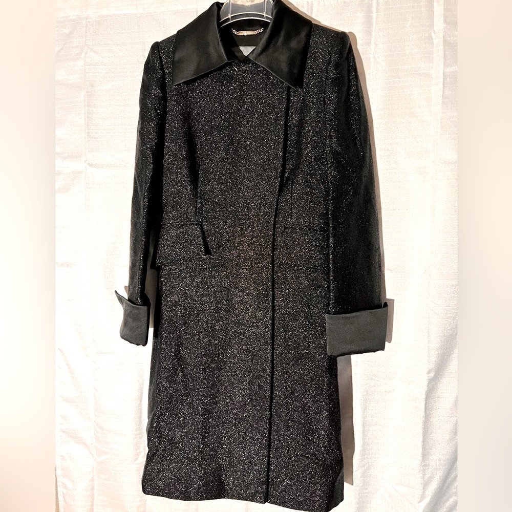 Alberta Ferretti long tuxedo evening coat black sparkle S/M